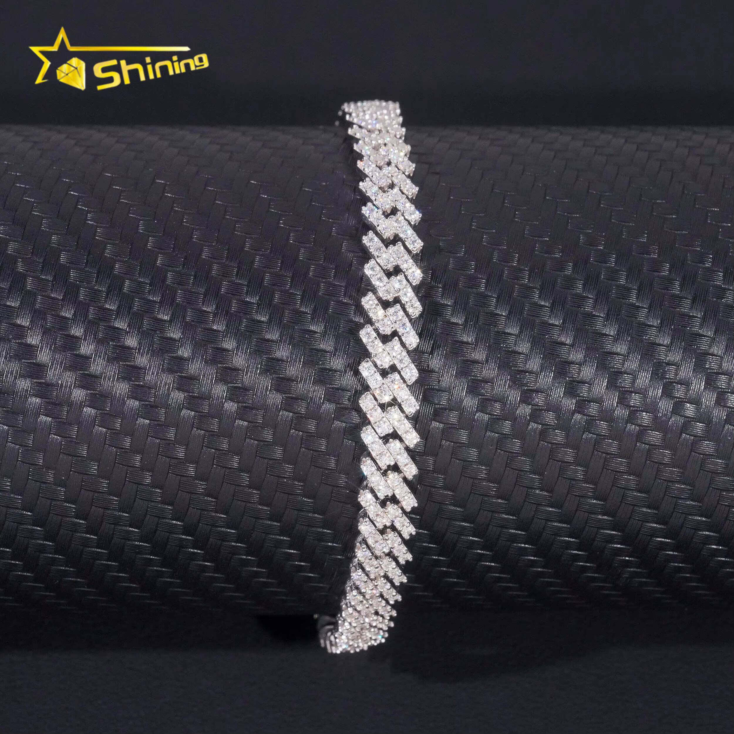 Single Row Moissanite 7mm Iced Out Cuban Necklace Bracelet VVS Moissanite 925 Sterling Silver Miami Cuban Link Chain