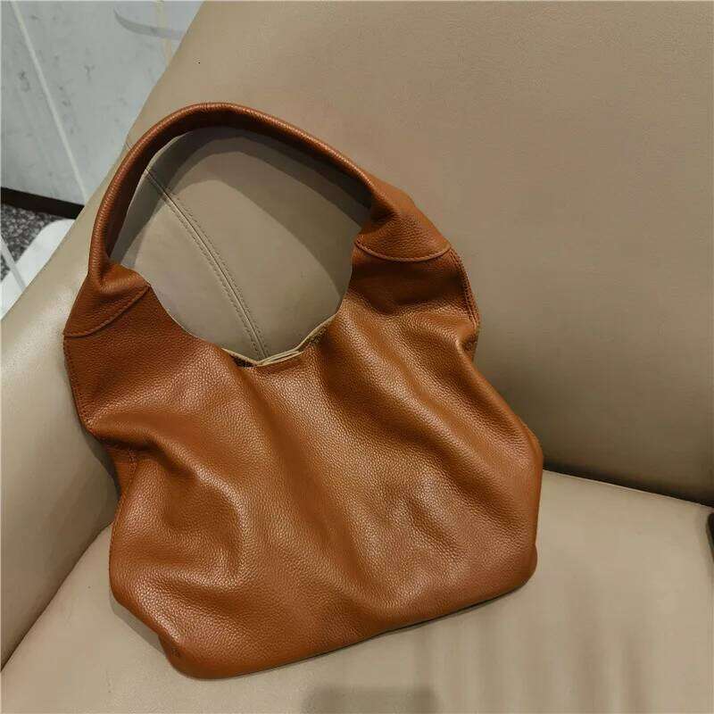 Designer Luxury Famicare Full Grain Genuine Leather Bag For Women Lady Female Shoulder Soft Cowhide Tote Bucket Handbag Large Capaci