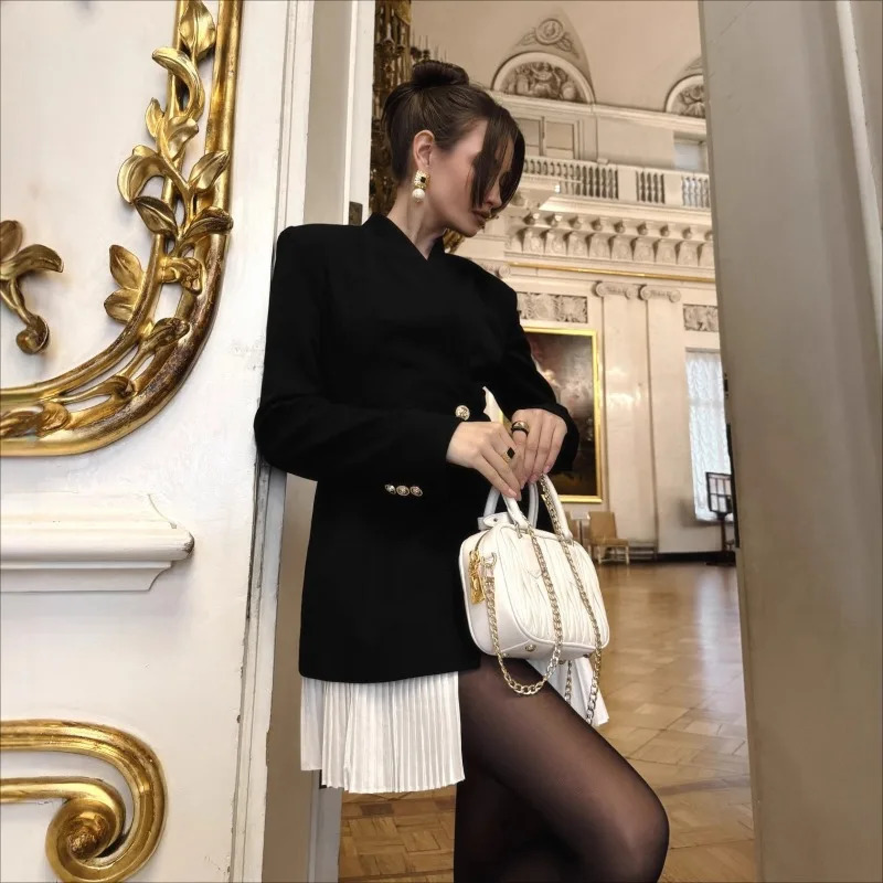 High n Sense Casual Small Suit Versatile Jacket Splicing Skirt Blazer Fashion French Tops Street Coat 251027