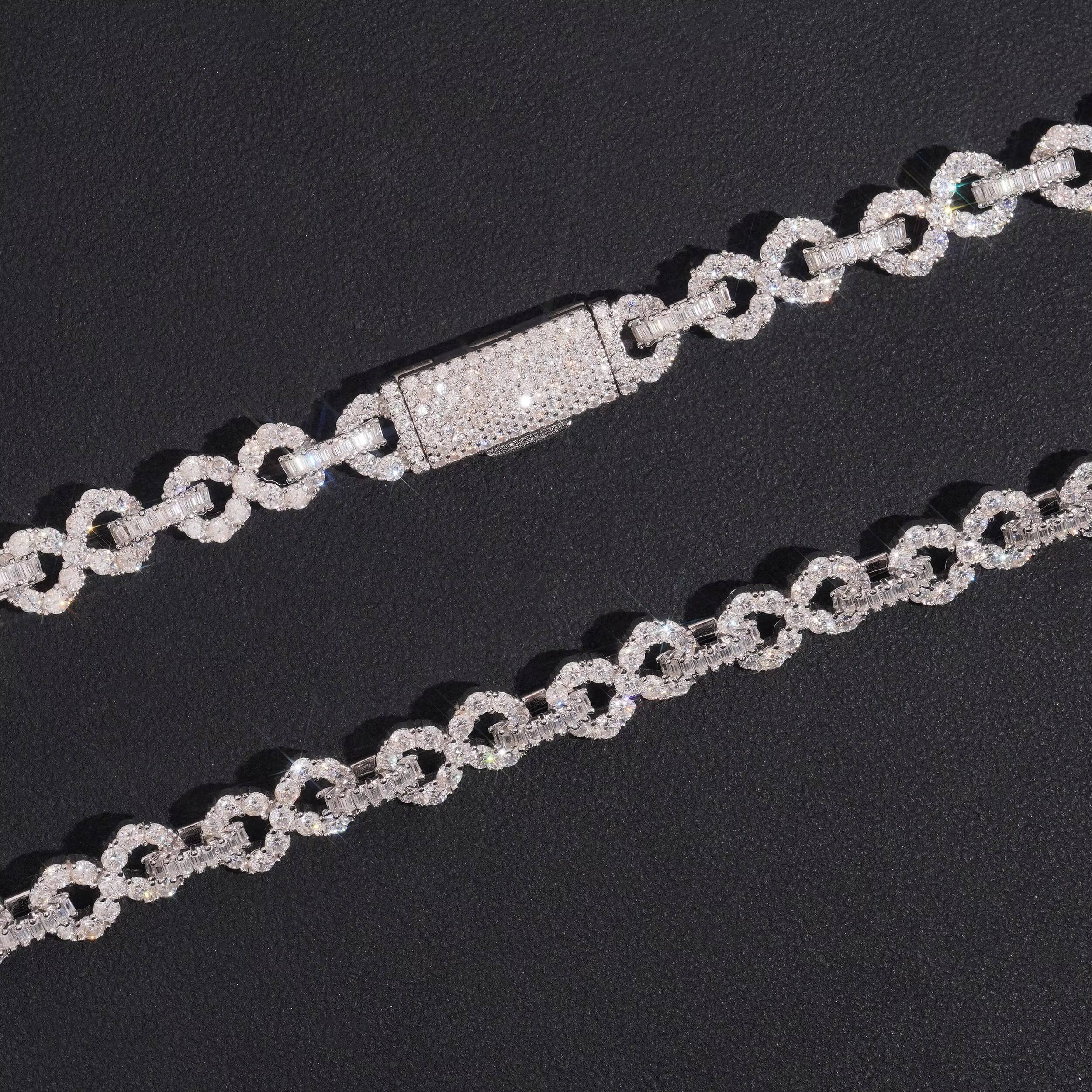 925 Sterling Silver 8MM Infinity Link Chain Necklace VVS Moissanite Diamond Hip Hop Jewelry