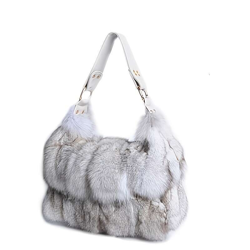 Women's Mink Cloud Thick Plush Crossbody/Handheld Shoulder Purse With Zipper Closure, Soft Lining Fixed Strap, Elegant White/Grey/Black Everyday 