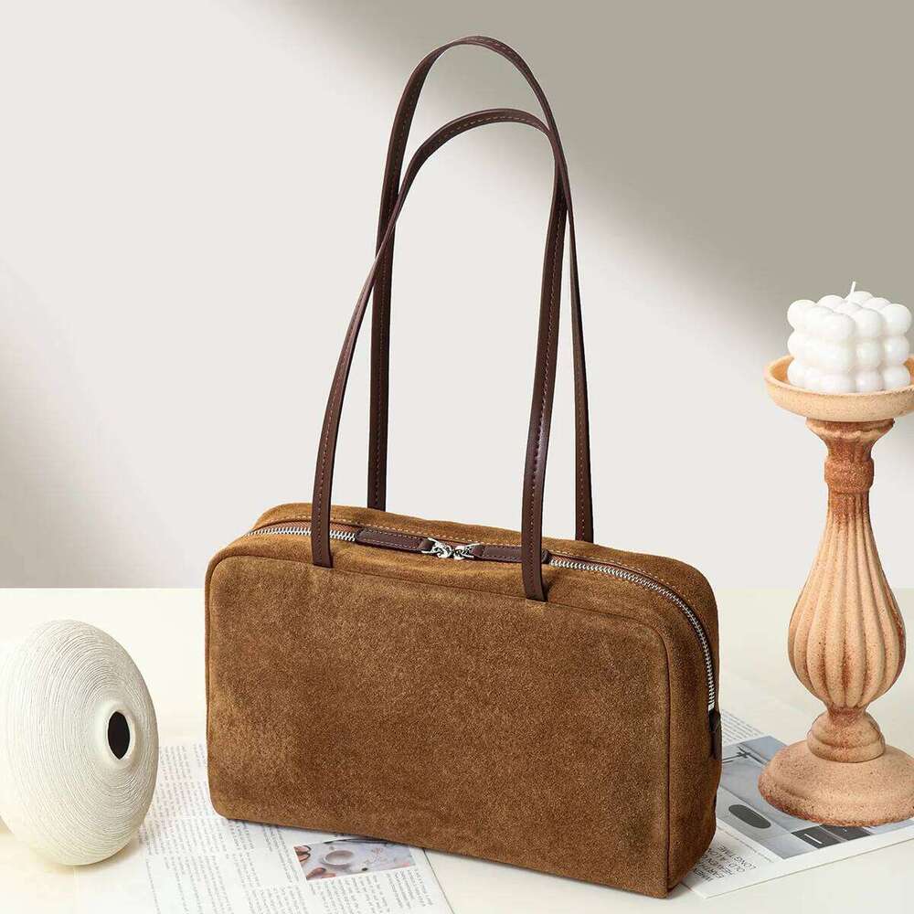 Designer Luxury Women S Handbag New Suede Bowling Briefcase Top Grain Leather Spacious Shoulder Handheld Tote Bag Versatile Chic