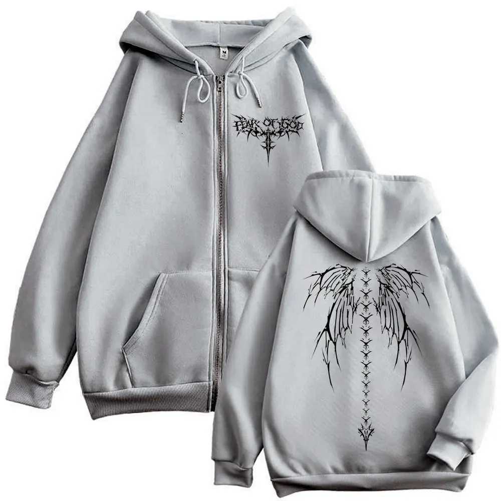 Autumn and winter skeleton printed zipper warm and fashionable hooded sweatshirt windproof mens casual loose jacket daily wear W251027