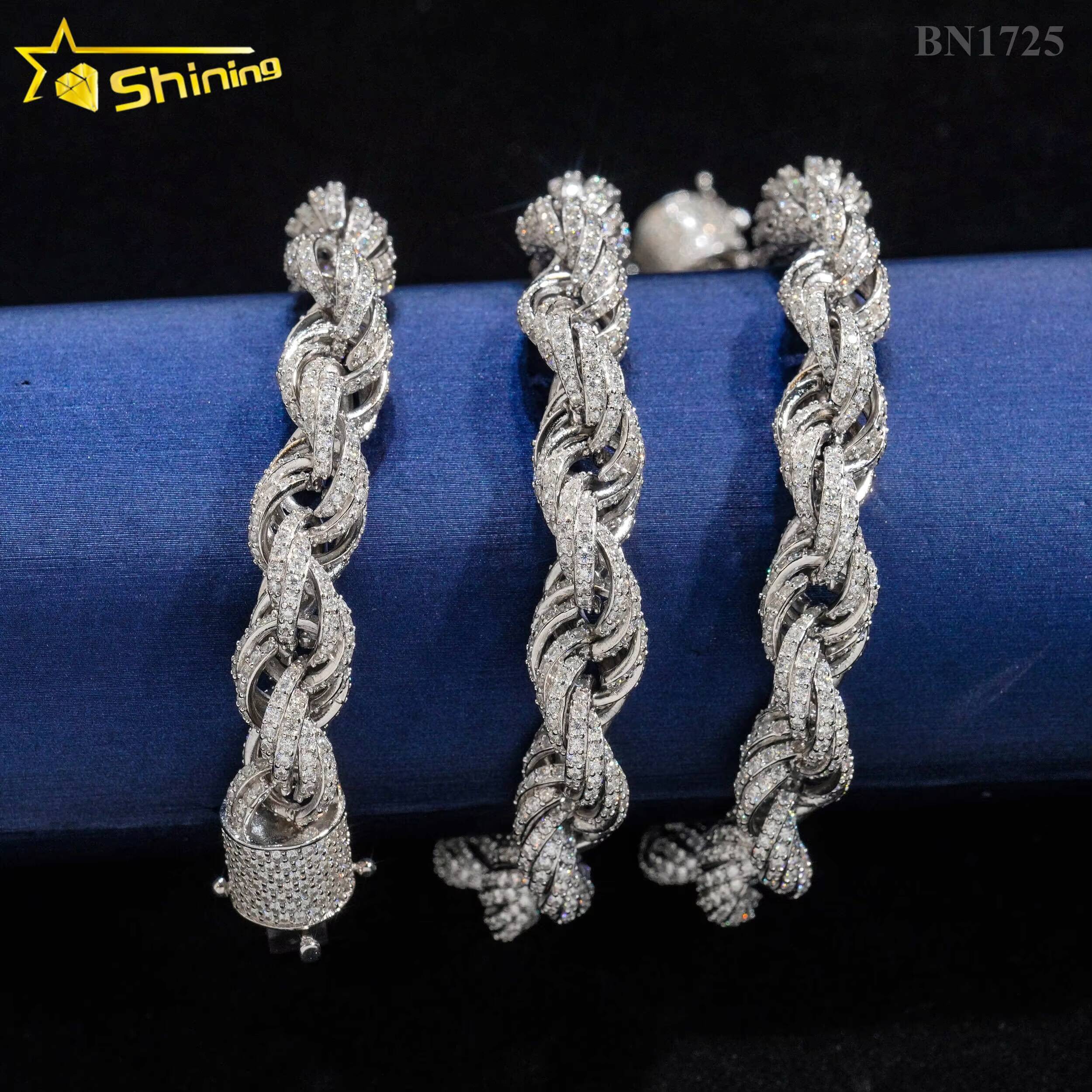 Fine Jewelry Hot Selling 10MM Diamond Cut 925 Silver Hip Hop Necklace Iced Out Moissanite Rope Chain
