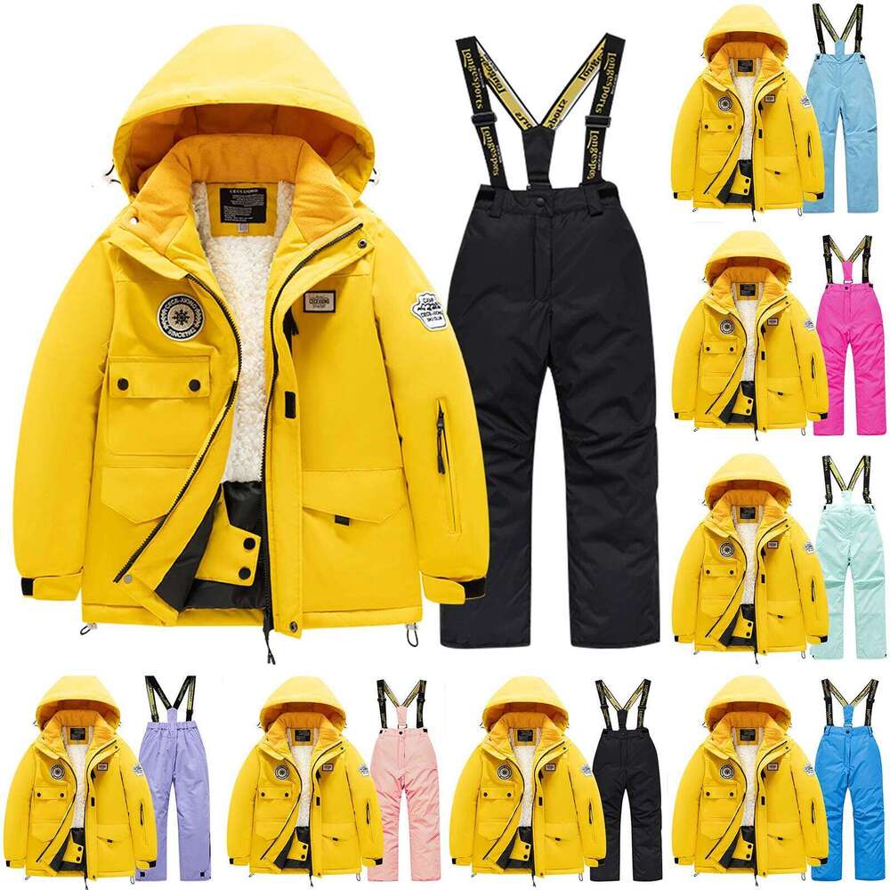 Winter Children's Fashion Skiwear Boys' Girls' Thickened Waterproof Warm Ski Suit Jacket And Trousers Outfit Set