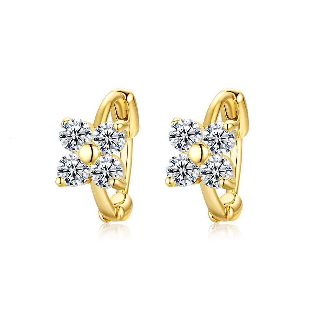 Trendy Moissanite Jewelry Design 18K Gold Plated 925 Sterling Silver Four Clover Leaf Moissanite Hoop Earrings for Women Girls