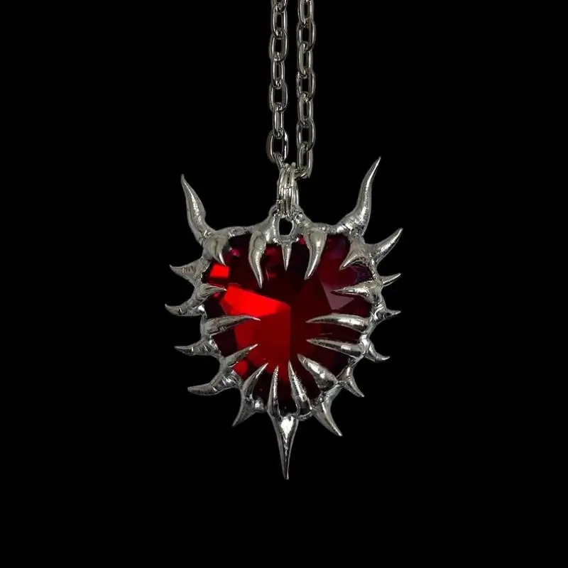 1PC Vintage Thorn Heart Gothic Red Necklace Womens Personalized Trend Pendant Decoration Party Holiday Gift 251020