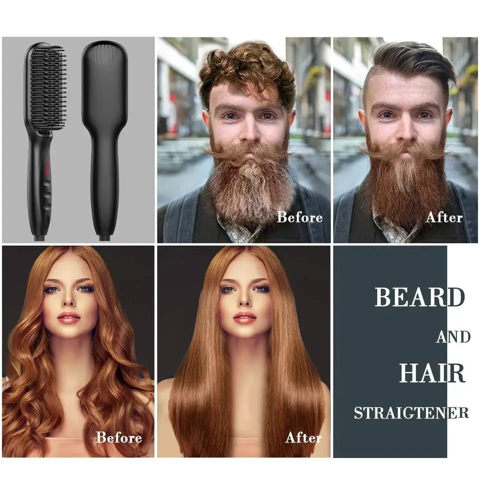 Electric Beard Comb Hair Straightener Brush Hair Brushes Straightener Hair Antiscalding Ceramic Beard Straightening Brush 251027