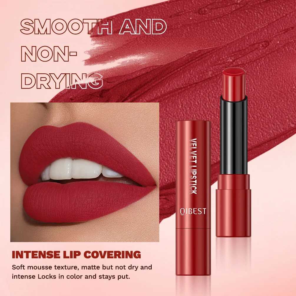 QIBEST Nude Lipstick Matte Lip Gloss High Pigment Makeup Classic Sexy Lipgloss NonStick Cup Long Lasting Red Lip Tint Cosmetics W251027