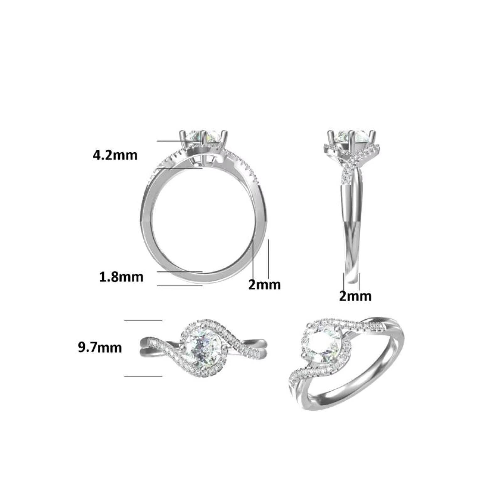 D Color VVS 1ct Moissanite Jewelry White Gold Sidestone Diamond 925 Sterling Silver Moissanite Engagement Rings for Women