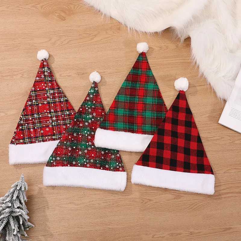 Snowflake Christmas Hat Red And Black Checkerboard Patterned Warm Plush Ball Christmas Hat Christmas Party Decoration GiftW251027
