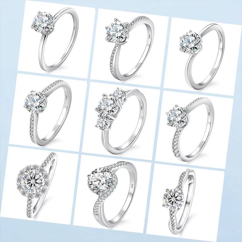 D Color VVS1 Clarity Brilliant Round Cut Solitaire Diamond Moissanite Ring Solid S925 Sterling Silver Moissanite Engagement Ring