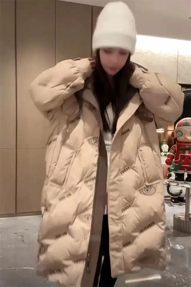 Winter Long White Duck Down Hooded Cotton Jackets Thickened Warm Coat Fashion Loose Sleeves Parkas Jacket 251027