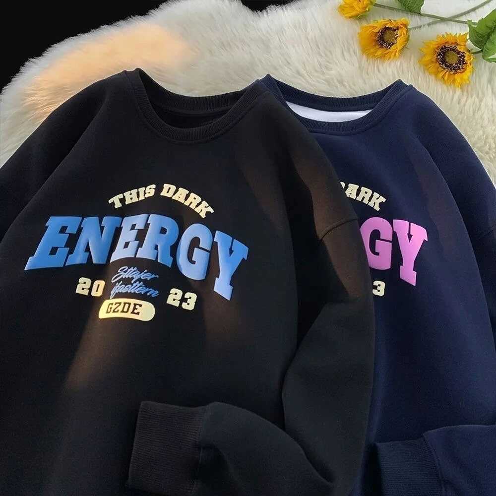 M8XL SweatshirtsMen Oversized Sweatshirt Fashion Loose American Minimalist Alphabet Print Long Sleeve Couple Clothes W251027