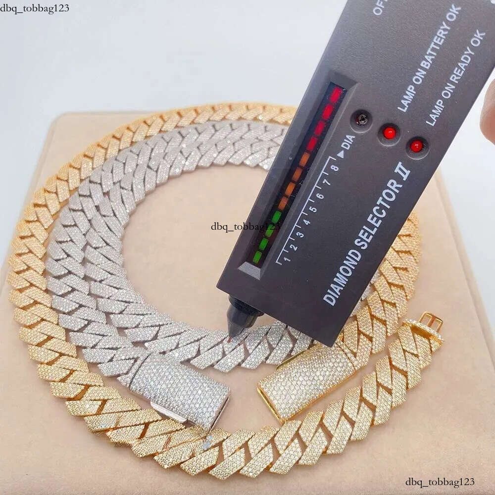 Hot Selling Sterling Sier Hip Hop Jewelry Pass Dia Tester 15Mm 18Mm 20Mm Miami Moissanite Cuban Link Chain