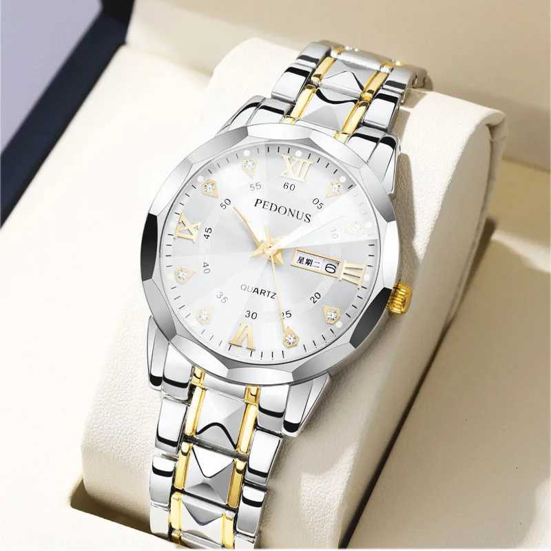 Top Brand Watch Mens Trendy Business High Quality Steel Belt Chinese English Dual Calendar MaleFashion Quartz WristwatchesT251027