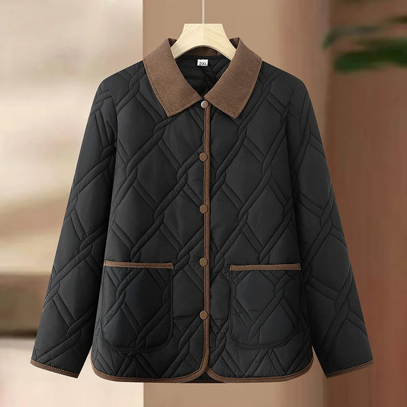 Womens Down Cotton Jacket Fashion Versatile Lady PU Leather Padded Outerwear Loose Elegant Ladies Winter Parka Coat 251027