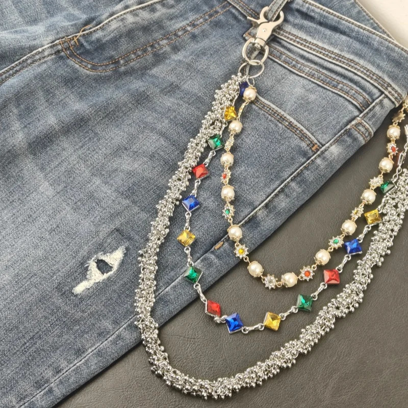 Model Pearl Pants Chain Three Layers Locomotive Chain Fashionable Men And Women Hip Hop Accessories Retro Keychain 251024