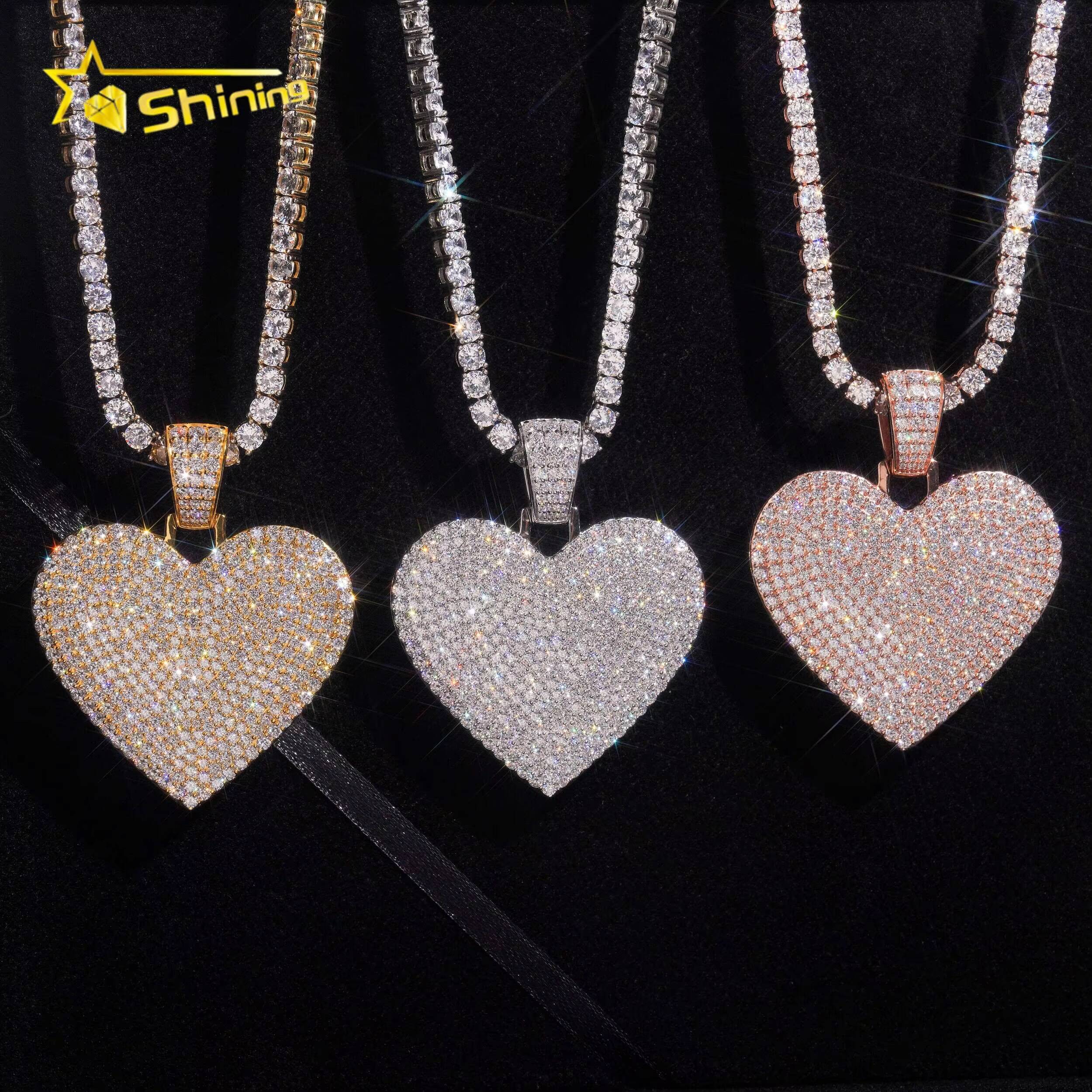Hip Hop Jewelry Gold Plated Heart Pendant 925 Sterling Silver VVS GRA Pass Diamond Test Moissanite Iced Out Pendant