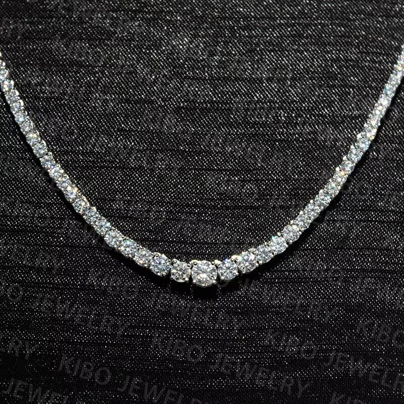Fine Jewelry Graduated Moissanite Tennis Chain 925 Silver Tennis Chain Moissanite Necklace