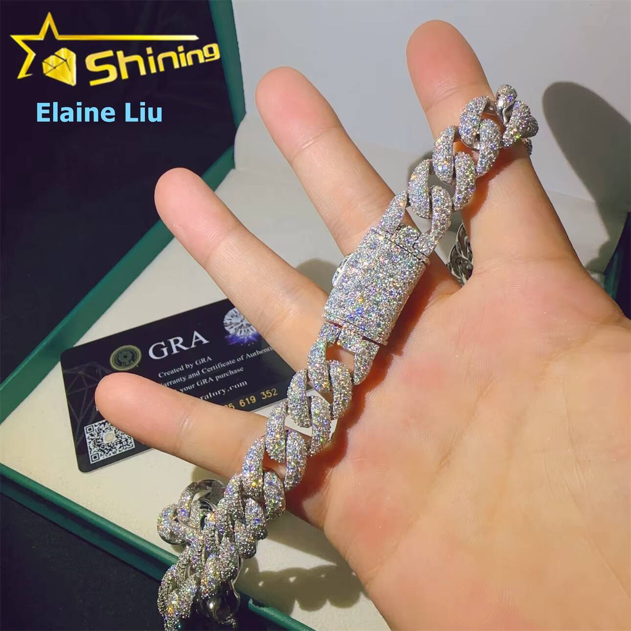 Hip Hop Custom Diamond 14MM 925 Sterling Silver Iced Out Fine Jewelry High Quality Moissanite Cuban Link Chain Necklace