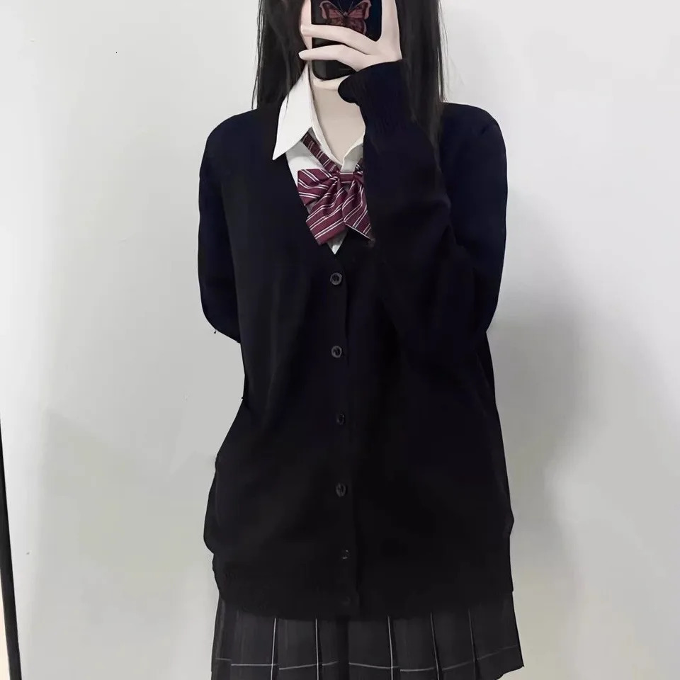 Japanese fashion solid color Vneck knitted sweateroriginal JK uniform cardigan topautumn and winter womens cotton sweater 251027