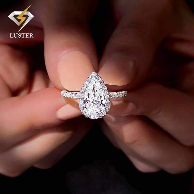 Luster Jewellery Solid 10k14k18k Real Gold 4carat Pear Shape Moissanite Diamond Engagement Wedding Rings for Girl