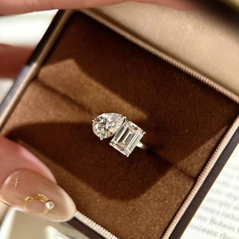 Luster Design VVS D Moissanite Diamond Solitaire Engagement Band Ring Custom Real 14k 18k Solid Gold Emerald Shape Pear Shape