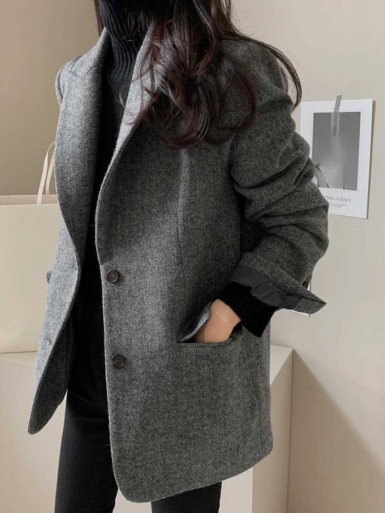 Woolen Jackets Thick and Warm Korean Fashion Heavy Jackets Highend Versatile New Autumn and Winter Black Tweed Suit Women Coat M251027