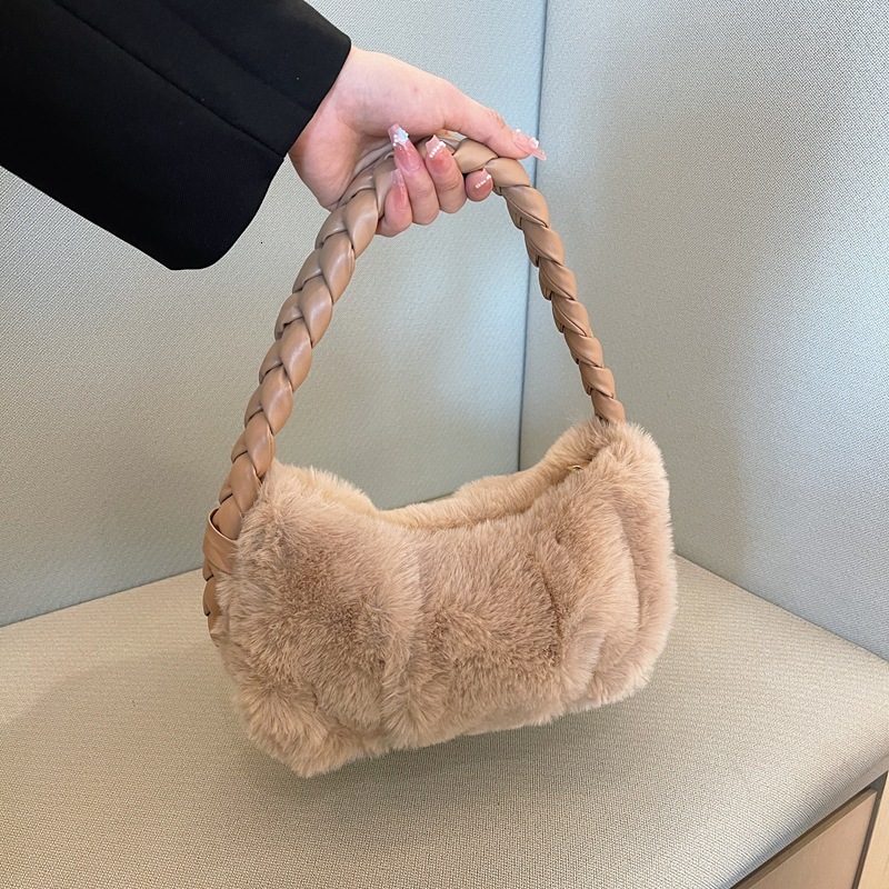 Autumn Winter New Twist Braided Versatile High-end Plush Simple Crossbody Bag Handbag Women's Fashion