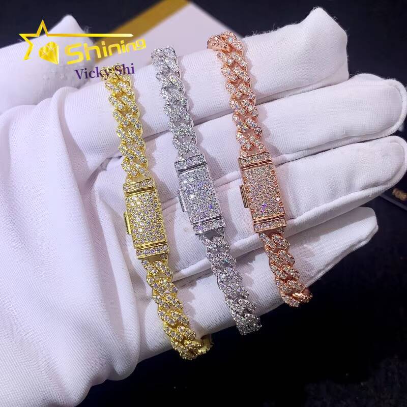 Fine Jewelry 925 Sterling Silver Cuban Link Chain 6MM High Quality Pass Diamond Tester Moissanite Cuban Bracelet