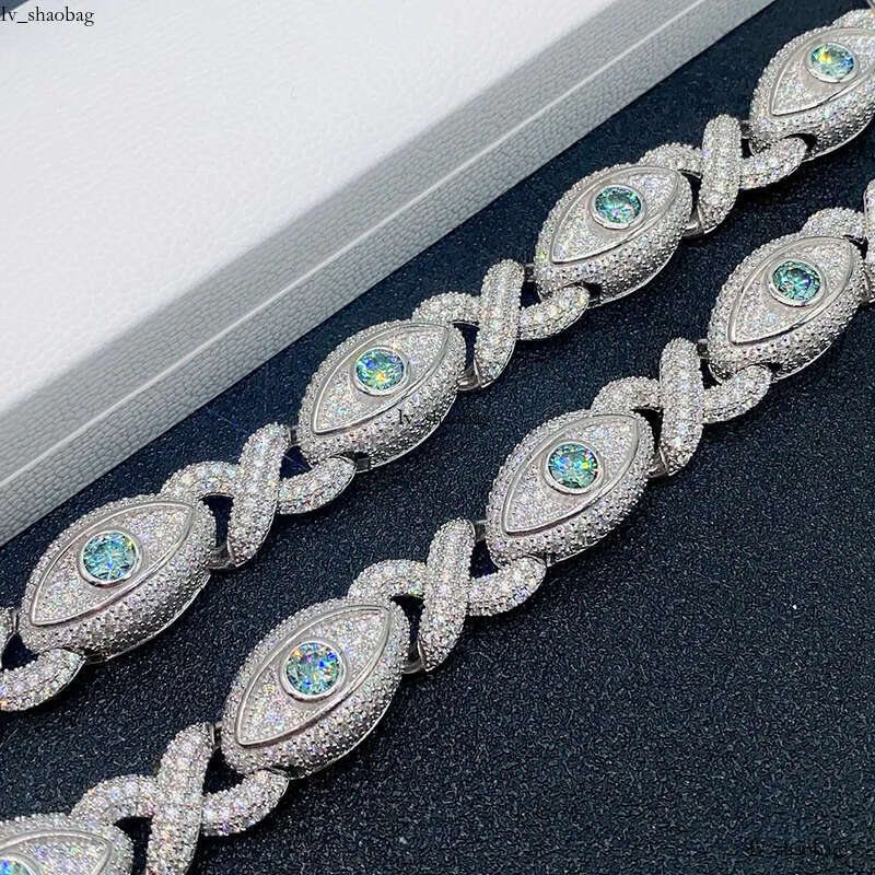 INS hot selling 15mm wide S sier inlaid moissanite eyes 8-shaped Cuban chain Hip Hop necklace bracelet 825 aaa