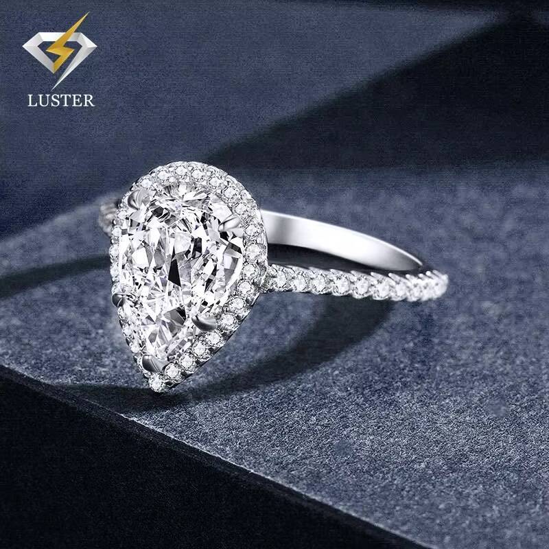 Luster Jewellery Solid 10k14k18k Real Gold 4carat Pear Shape Moissanite Diamond Engagement Wedding Rings for Girl