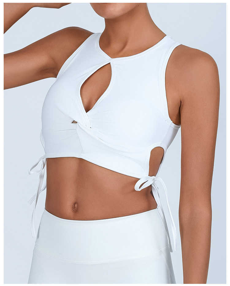 Exercise fitness top for women with chest pad, cross-over thin straps, cup-shaped chest pad, yoga-style, high elasticity, quick-drying, sports bra Z25