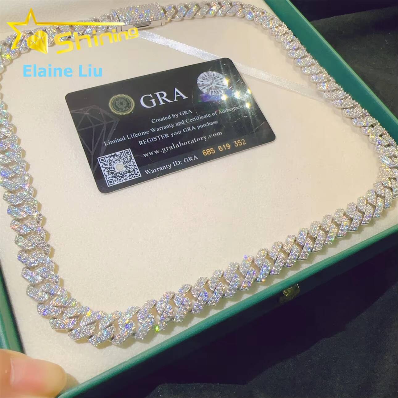 12MM Hip Hop Fine Jewelry Sterling Silver 925 Iced Out Custom VVS Moissanite Diamond Necklace Miami Cuban Link Chain