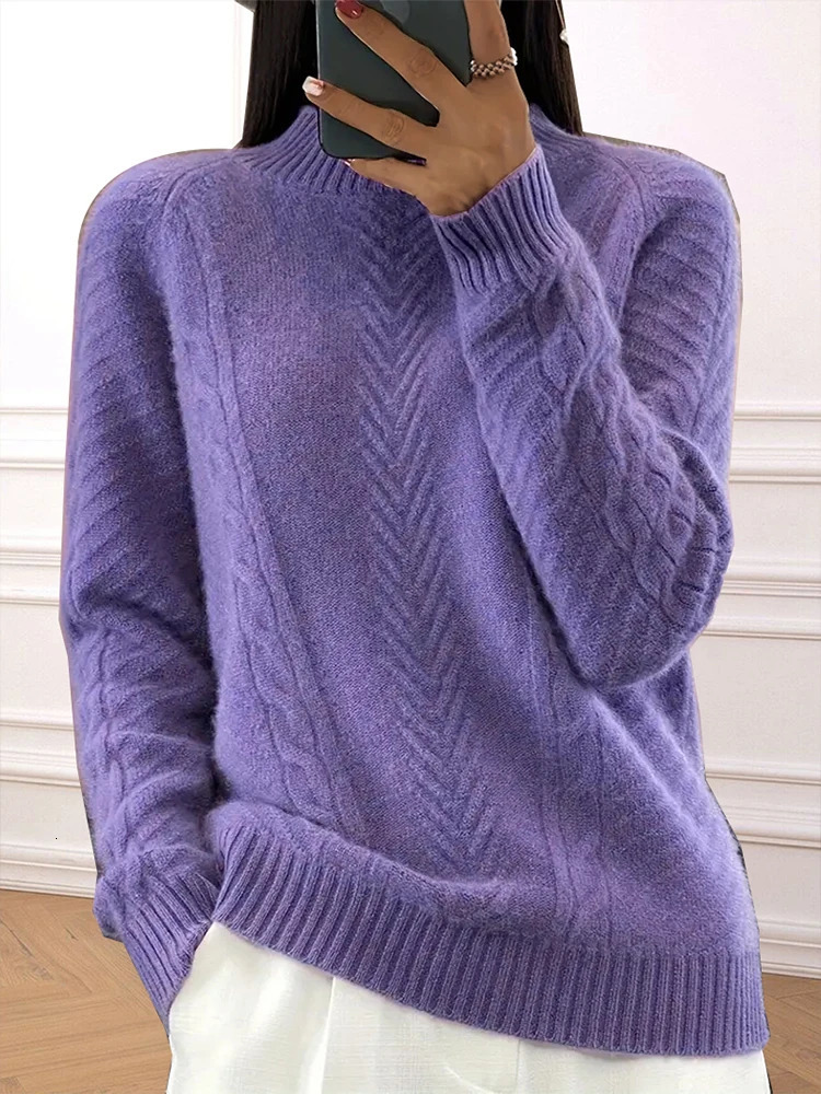 plus Size High Neck Ribbed Pullover Sweater Stranded Knit Long Sleeve Casual Solid for Autumn And Winter 251027