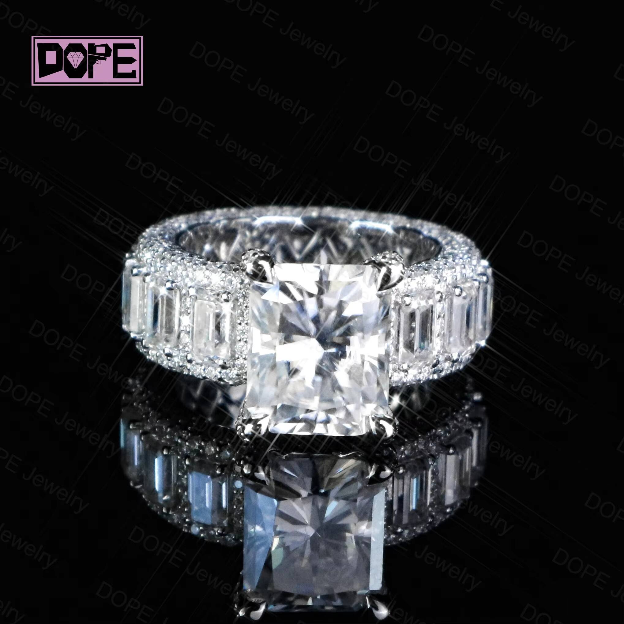 IGI Diamond Ring Emerald Cut 925 Silver 14k White Gold Plated Wedding Engagement Lab Grown Diamond Ring