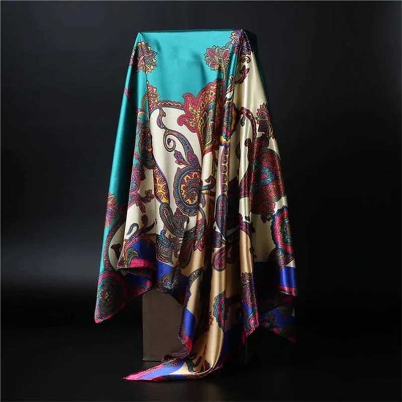9090cm square silk scarf Wen Shawl Print Satin Hijab Fa Luxury Brand Square Lady muffr coverchi band pareo girlW251027