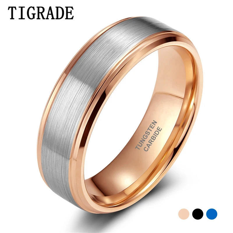 Tigrade Tungsten Carbide Men Wedding Rings 8mm Rose GoldBlueBlack With Silver Brushed Color Joyas Para Hombre Bague Phalange 251023