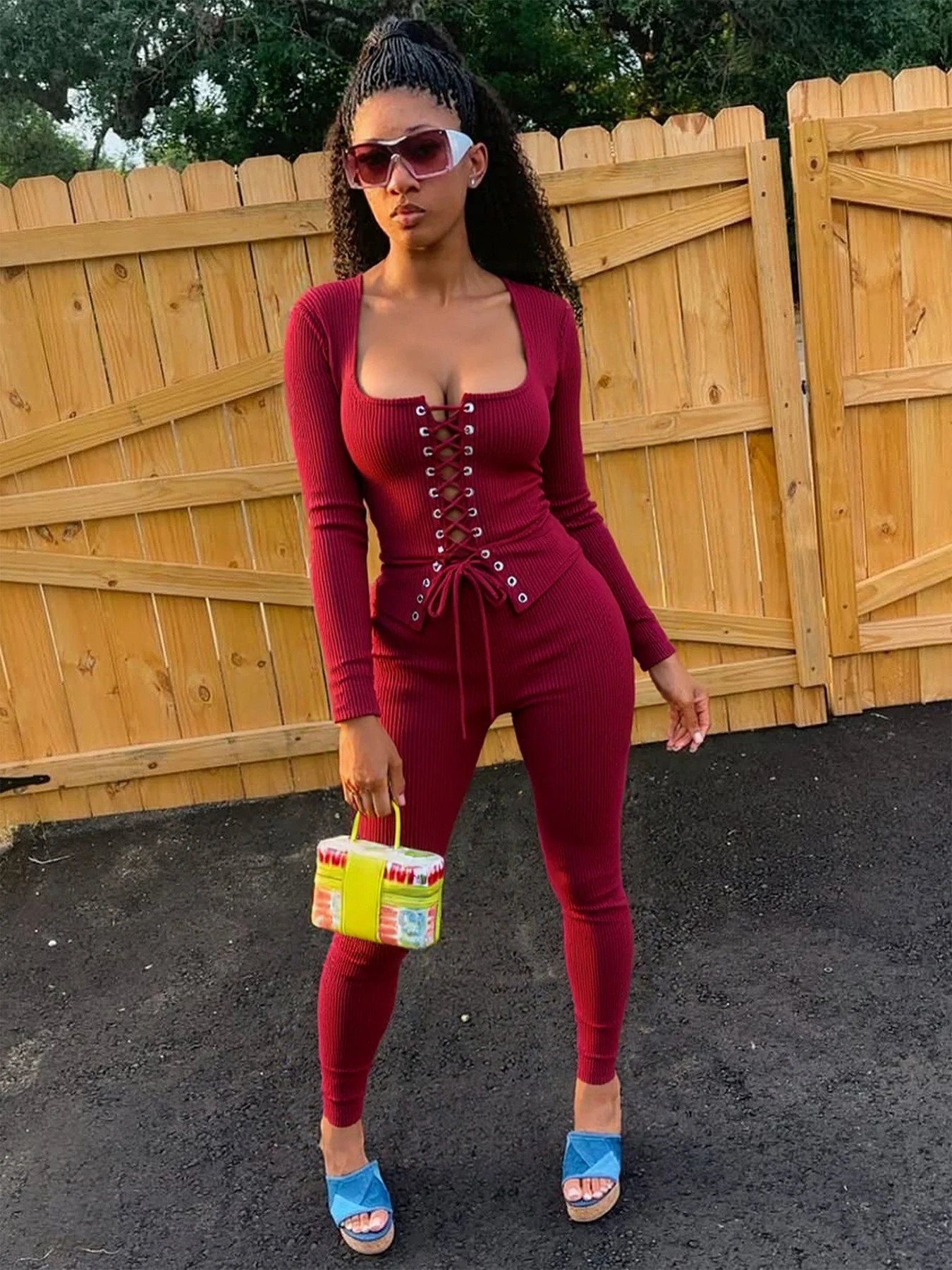 Weird Puss tie Tracksuits 2Piece Set Women Shirring Square Collar Crop TopPants Matching Simple Sporty Stretch Slim Outfits 251027