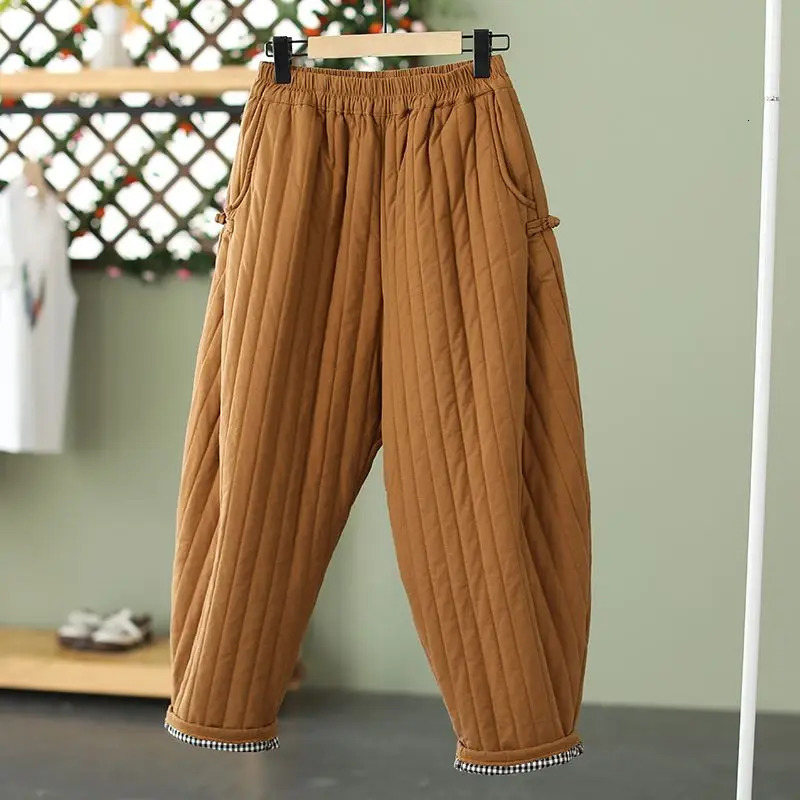 Warm Quilted Pants Women Winter Trouser Loose M4XL Harem Vintage Chinese Pantalone Elastic Waist Streetwear Aesthetic Windproof 251027