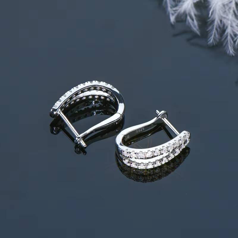 GRA Certificated 15mm 0015ct 40pcs Moissanite 925 Sterling Silver Hoop Double Row U Shape Hoop Earrings for Women