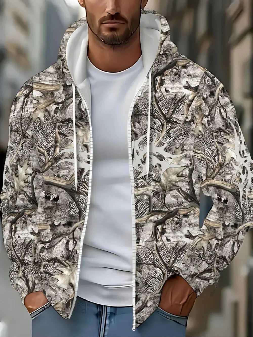 Men Zipup Hoodie 3D Camouflage Loose Tops Street Harajuku Oversized Hunting Graphic Hoodies Comfortable Pocket Mens Sweatshirt W251027