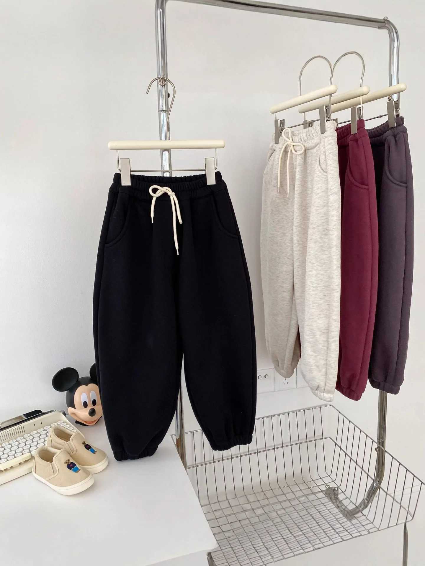 2025 Cotton Boys Casual Pants Plus Velvet Thick Girls Warm Trousers Kids Winter New Children Fleece Sweatpants ClothesT251027