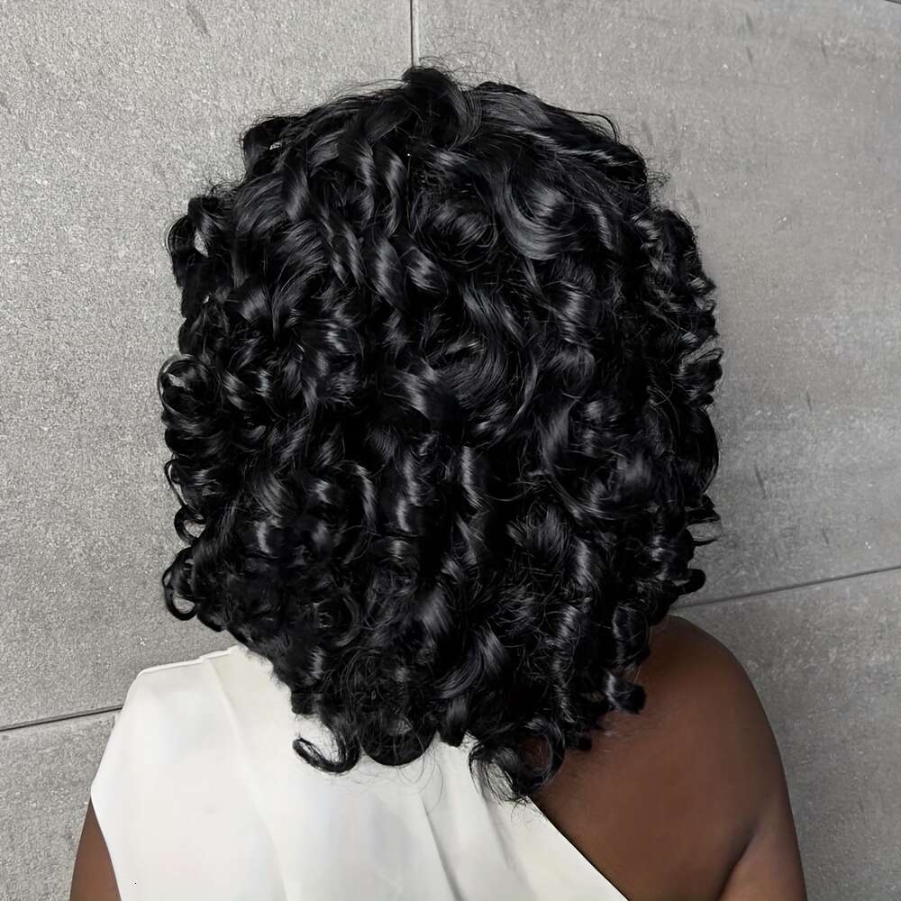 14 Inch Short Black Wigs For, Fluffy Wavy With Bangs, Shoulder Length Afro Kinky Curly Big Bouncy Wig For Daily Use
