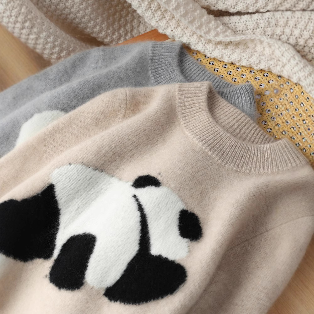 Autumn and Winter New Panda Pattern Children's Pure Wool Sweater, Boys' Sweater, Girls' Fashion Base, Boys' Knitted Sweater