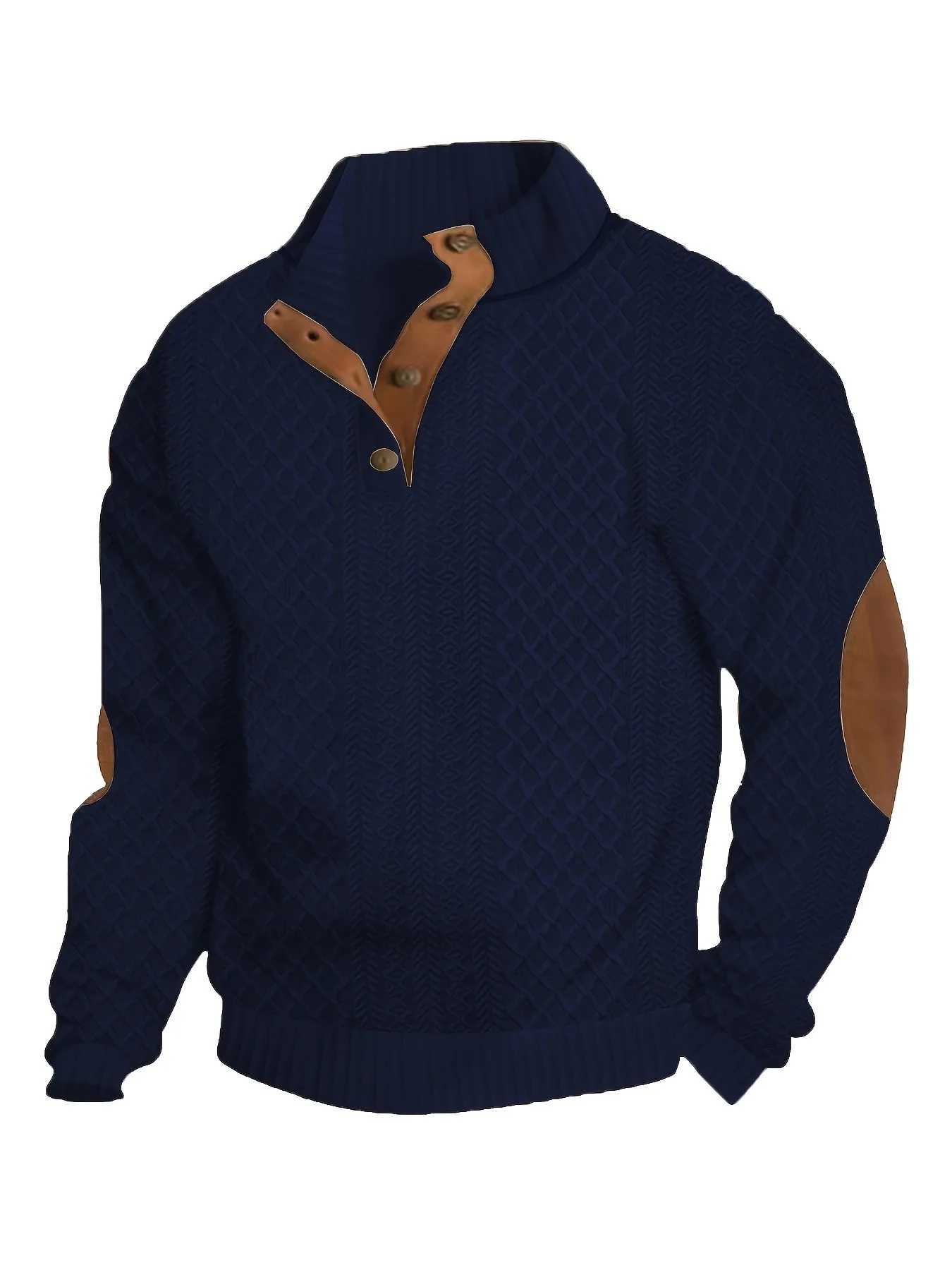 Mens European Size Jacquard StandCollar LongSleeve Hoodie Outdoor Casual Knitwear W251027