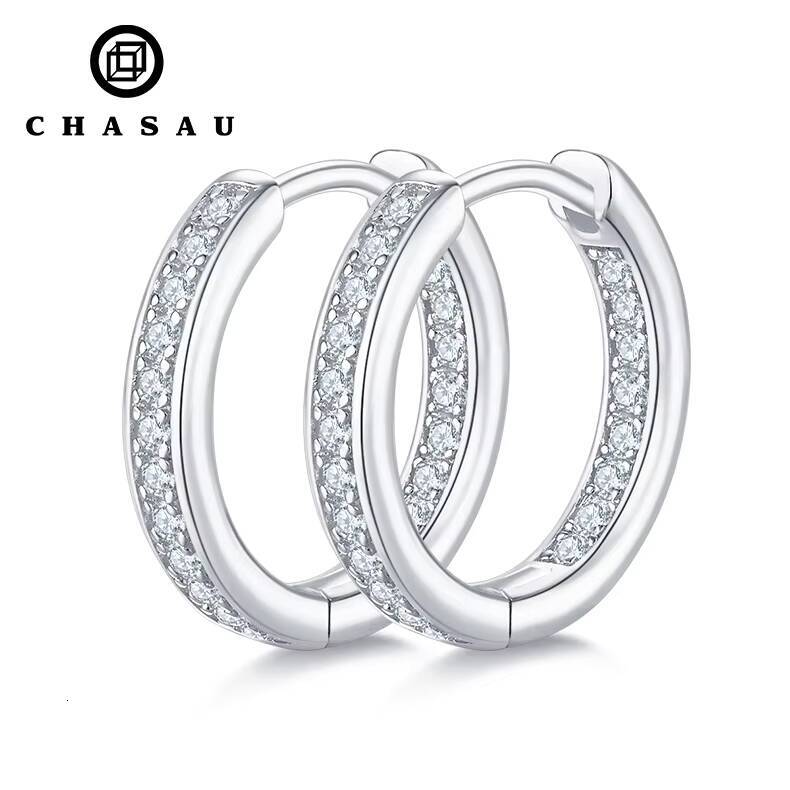 D Color VVS1 Clarity Brilliant Round Cut 12mm Moissanite Single Row Inside Out Hoop 925 Sterling Silver Earrings for Women