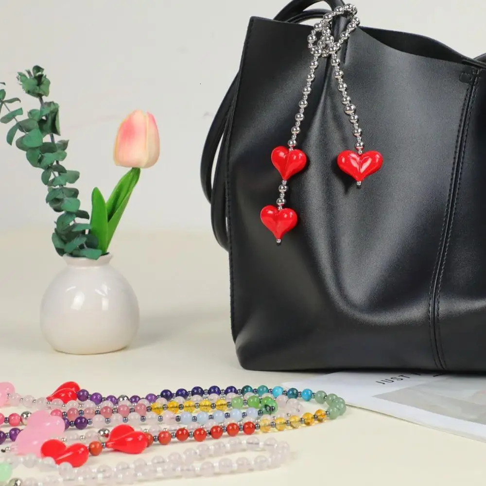 Fashion Key Chain With Red Heart Y2k Style Bag Pendant Cool Trendy Bag Charms Korean Cute Beaded Keychain Ladies Gifts Jewelry 251023