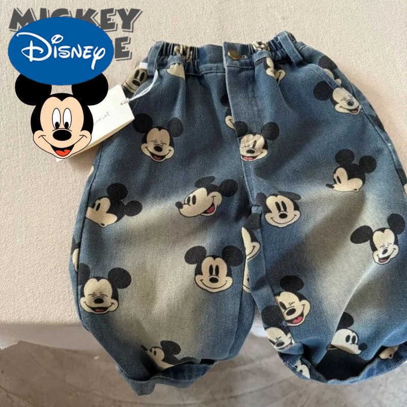 Disney Creative Mickey Boys and Girls New Cute Cartoon Pattern Casual Fashion Personality Versatile Loose Comfortable Jeans H251027